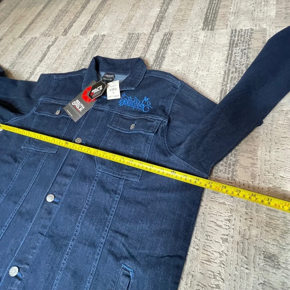 NEW Y2K Southpole Mens Denim Jacket Blue Graphic Embroidered Skate Button MEDIUM